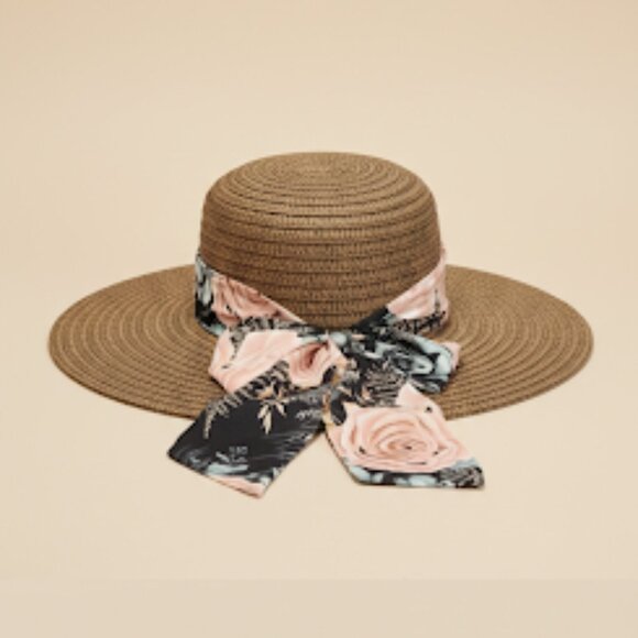 Chic Straw Sun Hat with Floral Scarf - Picture 3 of 3